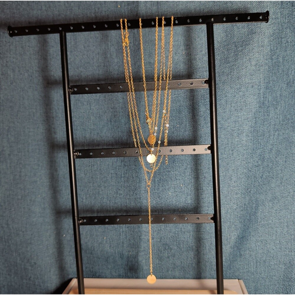 Layered Necklace Gold Tone Medallion Minimalist - Picture 2 of 16